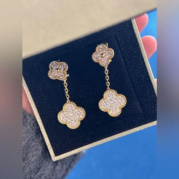 Lucky Alhambra Clover Drop Earrings with Crystal Accents - Picture 9 of 11